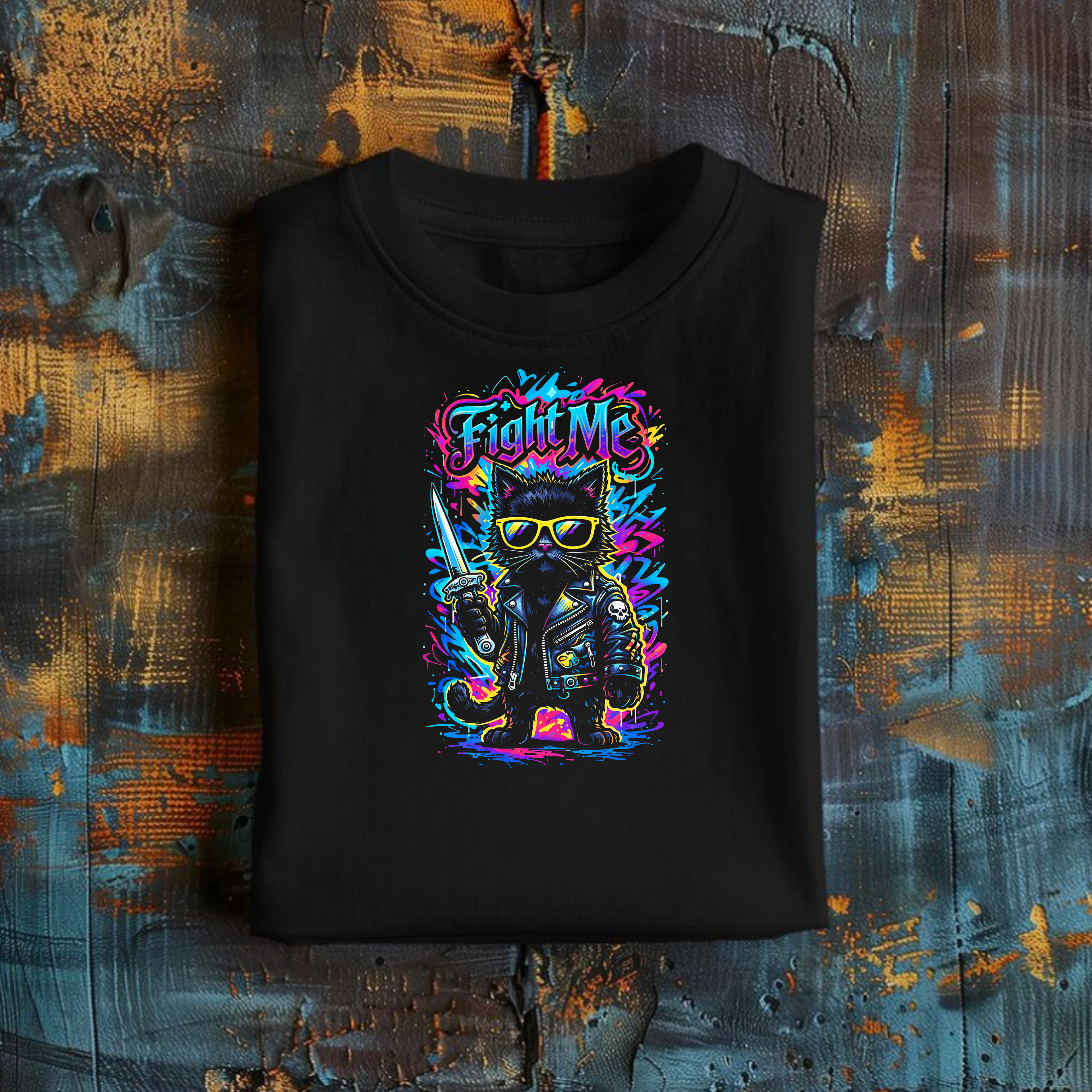 'Fight Me Cat' Short Sleeve Graphic Tee